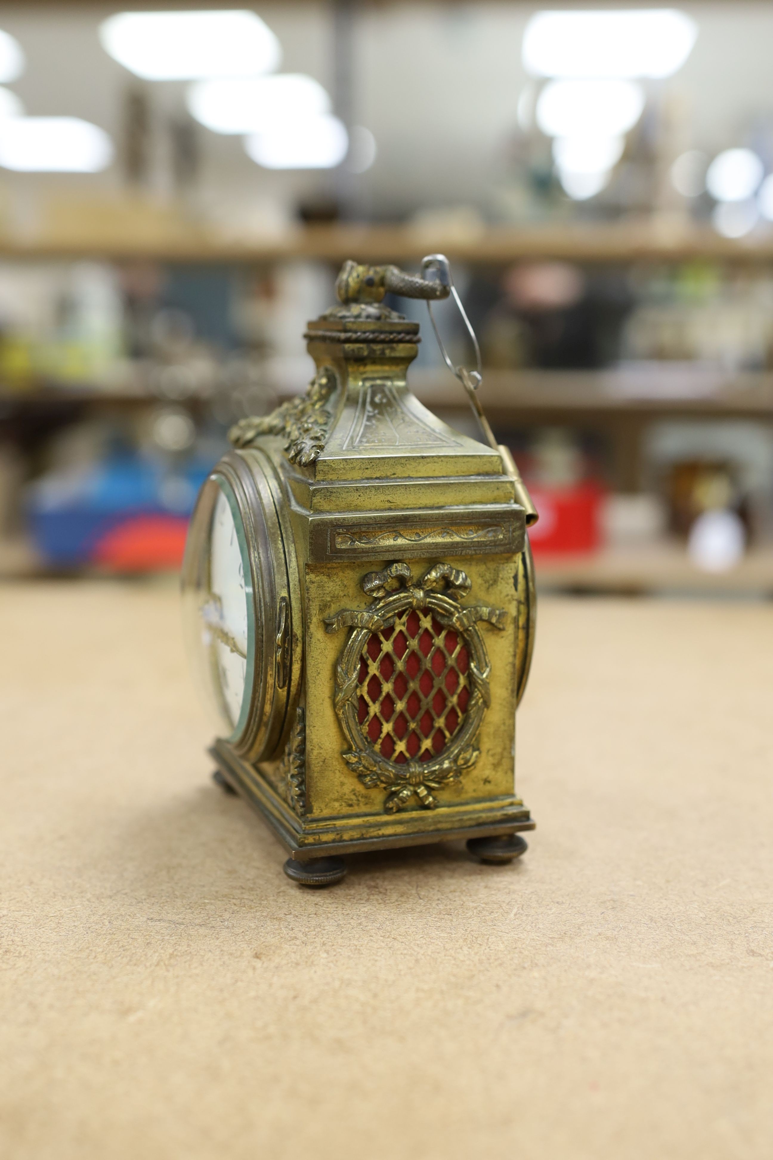 A French ormolu Pendule D'Officier timepiece, with key, circa 1900, 16cm